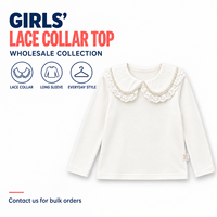 T-shirt à manches longues personnalisé pour petites filles, col Peter Pan en dentelle, haut en coton pour enfants, OEM ODM, vente en gros