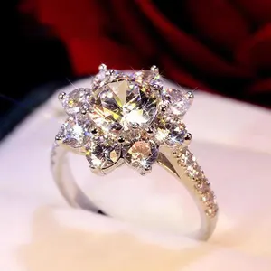 Cincin berlian pertunangan emas 18k cincin susun berlian bulat cincin perhiasan berlian
