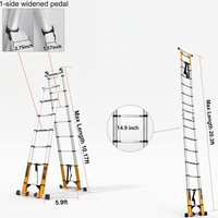 Échelle télescopique pliable en aluminium de 20 pieds avec double barre d'équilibrage, sangles de sécurité, roues, sac à outils EN131