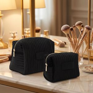 <b>Large</b> Velvet Makeup <b>Bag</b> Fashionable Cosmetic Pouch Custom Travel Organizer Beige Brown Square Embroidery Modern Welcome <b>Gifts</b> - Product Image 4
