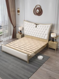 Cadre de lit capitonné de luxe, lit king size moderne avec tête de lit à volants pour mobilier de chambre, velours doux et confortable - Product Image 3