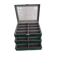 Caja expositora de gafas de cuero PU naranja, negro y verde con 24 ranuras y 2 cajones, nueva, al por mayor