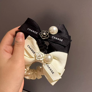 Premium Feel Elegant Black and White Bowknot Hair Tie Simple Niche Design Women's Hair Ties Fashionable Headwear Wholesale - Product Image 2
