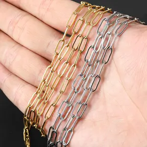 5Meter/Gulung Lebar 4Mm Perak/Emas Perhiasan Stainless Steel Kertas Klip Persegi Panjang Rantai Kalung untuk Membuat Perhiasan