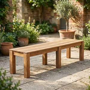 Bancos de Madera Maciza Resistentes sin Respaldo de 2 m, Banco Moderno para Parque y Patio al Aire Libre - Product Image 3