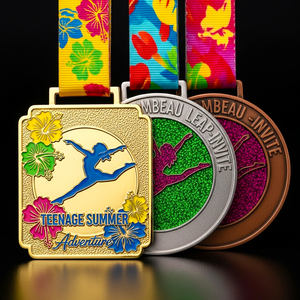 Ensemble <span class=keywords><strong>de</strong></span> médailles étoiles Or, Argent, Bronze avec figurine <span class=keywords><strong>de</strong></span> gymnaste gravée, <span class=keywords><strong>texte</strong></span> Compétition Moscou, ruban bleu pour récompense <span class=keywords><strong>de</strong></span> gymnastique rythmique - Product Image 3