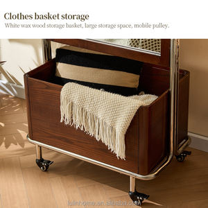 Moderner Eschenholz-Ganzkörperspiegel mit Ablagefächern Mobiler Kleiderorganizer Drehbarer Ankleidespiegel für Wohnzimmer - Product Image 4