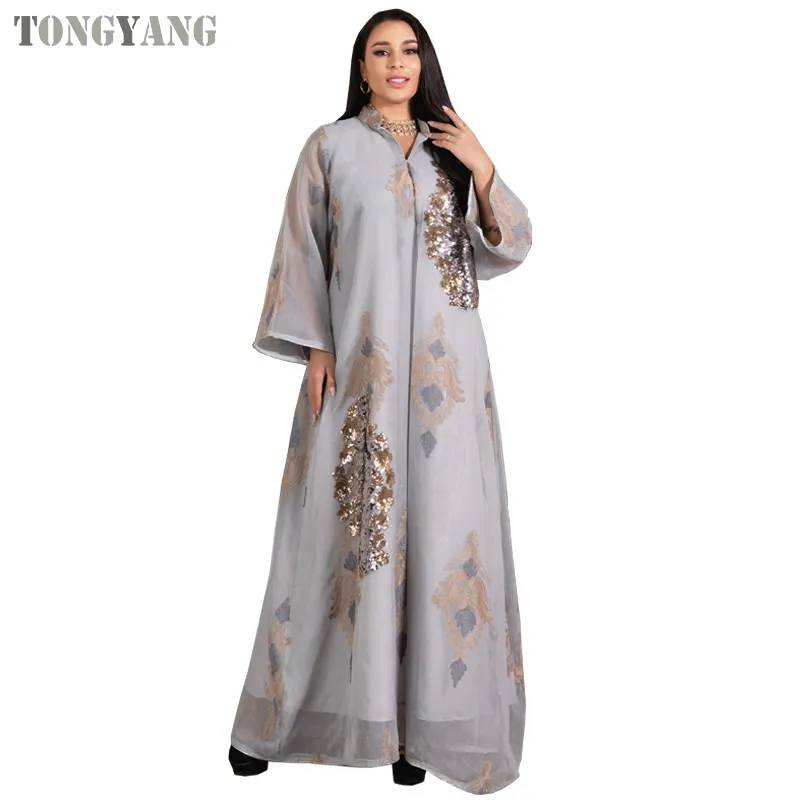 TONGYANG – Robe Abaya en maille brodée de paillettes pour femmes, Robe de soirée musulmane de dubaï, Kaftan marocain, turquie, arabe