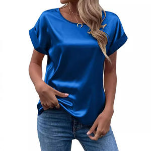 T-shirt femme en satin, col rond, coupe droite, style bureau, été 2026, source principale - Product Image 2