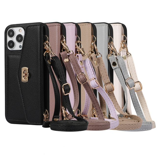 Crossbody Lanyard Wrist Strap Wallet Case PU Leather Purse Phone Case with Card Slot Shockproof Cover for iPhone 16 15 Pro Max