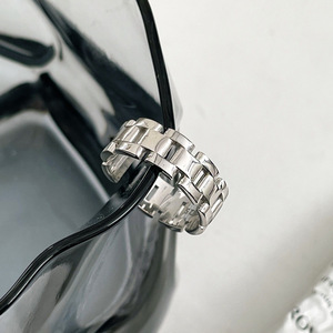 Silver Ruitai S925 Sterling Silver <b>Open</b> Strap <b>Ring</b> For Women Geometric Adjustable Everyday Wear - Product Image 2