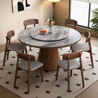 Moderner Massivholz Runder Esstisch mit Sinterstein und Lazy Susan Drehplatte Umweltfreundlich für 6-8 Personen