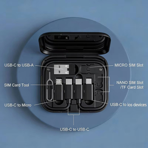 X11 Portable Phone Accessory Storage Case with Mirror <b>USB</b> Adapter Storage Box 4 In 1 Multi box data <b>cable</b> for Travel Office - Product Image 3