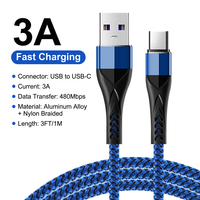 Câble de charge rapide USB vers Type C en nylon tressé 3A, cordon de charge anti-casse pour smartphones et tablettes Android