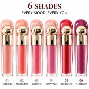 Gloss à lèvres scintillant longue tenue naturel avec couleurs or et argent, en forme de gâteau semi-circulaire pour maquillage de fête, marque privée - Product Image 4