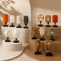 Lámpara de Mesa Decorativa E26 Personalizada con Bombilla LED, Moderna, Texturizada, con Pantallas de Cuerda Tejida y Plisada para Dormitorio, Sala de Estar y Hotel