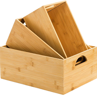 Lot de 3 bacs de rangement en bambou, empilables et emboîtables, avec poignées découpées, boîtes organisatrices naturelles à ouverture supérieure, 3 tailles, conteneurs modulaires