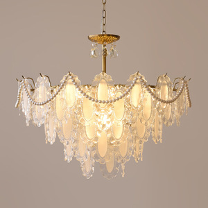 Lampadario Francese a Spettro Completo, Moderno e Semplice, Popolare con Cristalli e Perle, Illuminazione Romantica e Calda per Soggiorno - Product Image 3