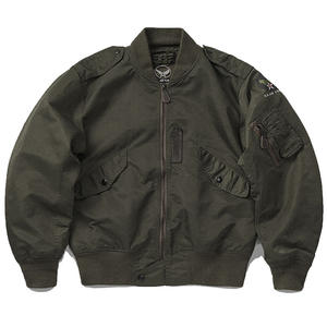 Men's Early World II Estilo MA-1 Piloto Jaqueta Casual Stand Collar Botão Decoração Outono Bordado Feito Canvas para Outono Desgaste - Product Image 1