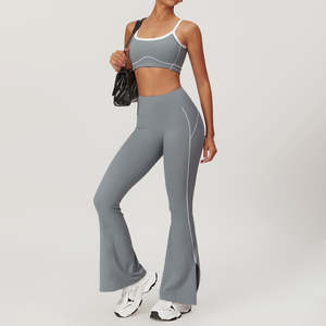 CUSTOM Yoga Fitness Leggings de sport LULU tissu élastique à séchage rapide pantalon évasé points contrastés - Product Image 5