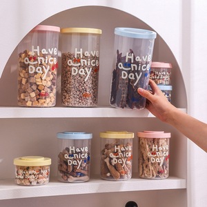 Conteneur de stockage hermétique transparent, cylindrique, résistant à l'humidité, préservation de la fraîcheur, pour les collations pour animaux de compagnie, nourriture pour chiens et chats, usage domestique - Product Image 1