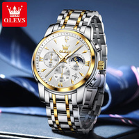 OLEVS 3639 Vente en gros de luxe OEM Logo personnalisé Diamant lumineux étanche Montre à quartz pour homme en phase de lune en acier inoxydable tendance