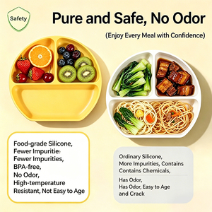 Plato de silicona de grado alimenticio, libre de BPA, para separar carne y verduras, con ventosas antideslizantes y apto para personas mayores. - Product Image 2