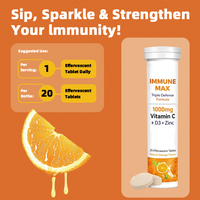 Comprimés effervescents de vitamine C 1000 mg avec D3 et zinc, triple défense immunitaire, saveur naturelle d'orange, 20 unités, prêts à être expédiés
