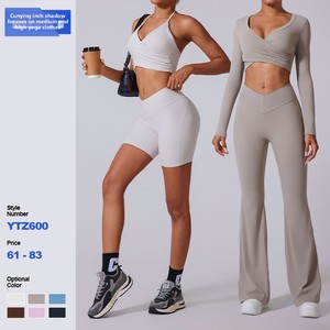 Tuta da Yoga Casual sportiva da donna europea americana elegante modellatura del corpo nuova abbigliamento da Yoga stretto spazzolato solido transfrontaliero