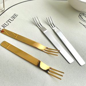 304 Stainless Steel Fruit <b>Fork</b> Square Handle <b>Dessert</b> <b>Fork</b> Set High-End Restaurant Use - Product Image 5
