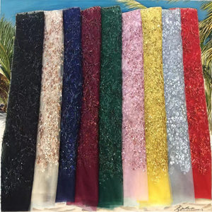 Width 47/48" PA Coated Medium Weight Polyester Embroidered Tulle <b>Mesh</b> Fabric Sequins Tree Branches Beads Fabric Girls Women - Product Image 2