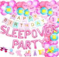 Kit de décoration pour fête pyjama pour femmes et filles : bannière suspendue, ballons en latex imprimés, guirlande arche et ballons lettres en aluminium « SLEEP OVER PARTY »
