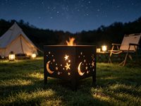 Brasero d'extérieur carré en métal avec découpe lune et étoiles, foyer portable pour camping, jardin et terrasse