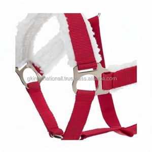 Cabestro de Carreras de Caballos de nailon rojo superventas con relleno de forro polar de visón blanco cómodo caballo Halter ajustable - Product Image 1