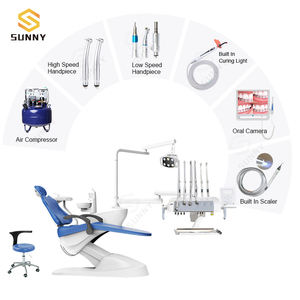 Unidad de silla eléctrica dental Premium con construcción de acero y plástico, cojín de cuero PU certificado CE, luz LED con sensor - Product Image 1
