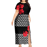 Pacific Island Art Yellow Hibiscus Sublimation Print Dress Polynesian Samoan Tribal Design Split Short Sleeve Dress
