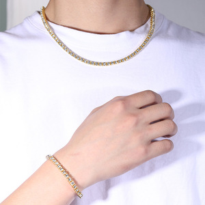 Gargantilla de cadena de tenis de mesa de diamantes de imitación de cristal rosa dorado y plateado, estilo clásico de moda para mujeres y hombres para fiesta de boda - Product Image 5