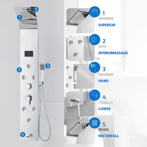 Grifo de <span class=keywords><strong>ducha</strong></span> de un solo Mango, cabezal de <span class=keywords><strong>ducha</strong></span> de lluvia de cascada pulida, chorros de masaje para SPA, <span class=keywords><strong>torre</strong></span> de visualización de temperatura de agua Digital - Product Image 6