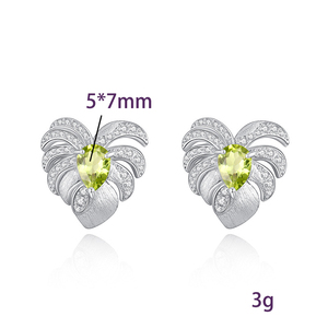9 Vintage Brushed Feather Heart Stud Earrings 925 Sterling Silver 5*7mm Pear Cut Natural <b>Stone</b> Crystal Boho Jewelry For Women - Product Image 6