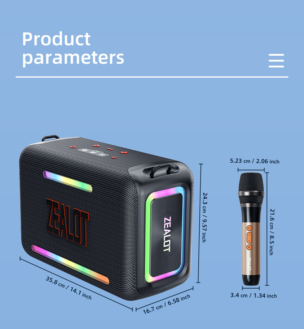 ZEALOT S95M ポータブルワイヤレススピーカー RGB LED 深いバスサウンド