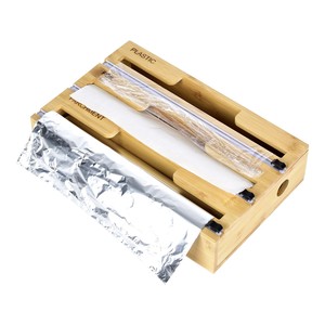 Distributeur de papier d'emballage 3In1Distributeur de papier d'aluminium en bois de bambou Coupeur de rouleau de papier d'aluminium Organisateur de papier d'aluminium Distributeur de film plastique avec coupe-glissière - Product Image 4