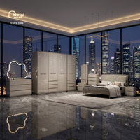 Lit double moderne de luxe italien, taille Queen/King, hauteur réglable, avec rangement, cadre en HDF, meubles de chambre à coucher