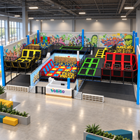 Équipement de parc de trampolines commercial clé en main Vabibo TP056, fosse à mousse intérieure, parcours de basketball et de ninja, centre pour enfants, capacité 100-500 kg