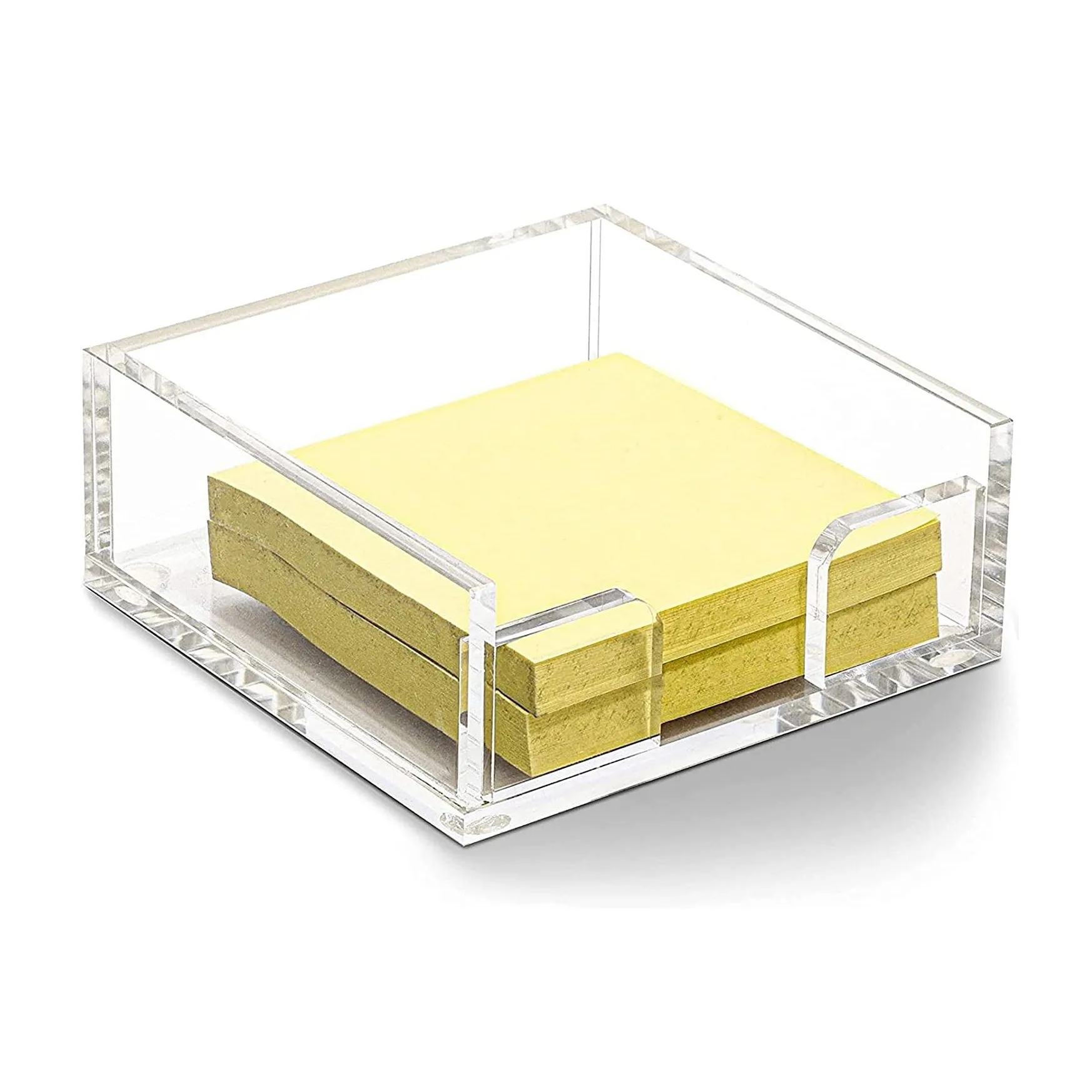 Square Clear Acrylic Memo Notepads Sticky Tray Holder for Home, School, Office Desk Organization