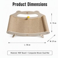 Lit pour chat en bois avec griffoir incurvé en sisal, jouet pompon inclus, mobilier d'intérieur pour animaux de compagnie