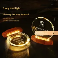 Trophée en cristal lumineux personnalisable, médaille en bois massif créative, souvenir pour employé exceptionnel, ornement, veilleuse, laurier