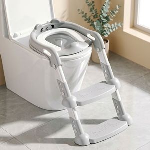 Children's Toilet Seat With Stairs Foldable Step <b>Potty</b> <b>Training</b> For 1-6 Years Old Kids Bear Shape PP Material - Product Image 1