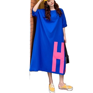 Vendita superiore moda coreana abbigliamento donna oversize cotone allentato stampa lungo Maxi <span class=keywords><strong>vestito</strong></span> estate Casual T Shirt Plus Size abiti - Product Image 1