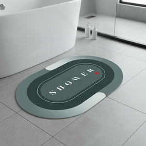 Tappetino da Bagno Ovale Morbido in Gomma, Super Assorbente, Resistente, con Tecnologia Antiscivolo per Pavimenti, in Tessuto Feltro - Product Image 1