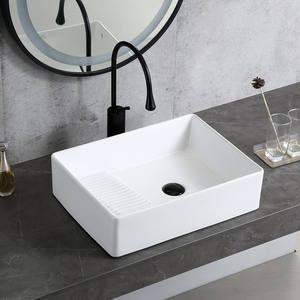 อ่าง<span class=keywords><strong>ล้าง</strong></span>จานเซรามิกแบบใหม่ สีดำ พร้อมที่ขัดผ้าในตัว แบบวางบนเคาน์เตอร์ - Product Image 4